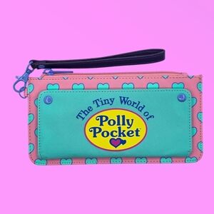 The Tiny World of Polly Pocket Teal & Pink Heart Pattern Coin & Card Clutch
